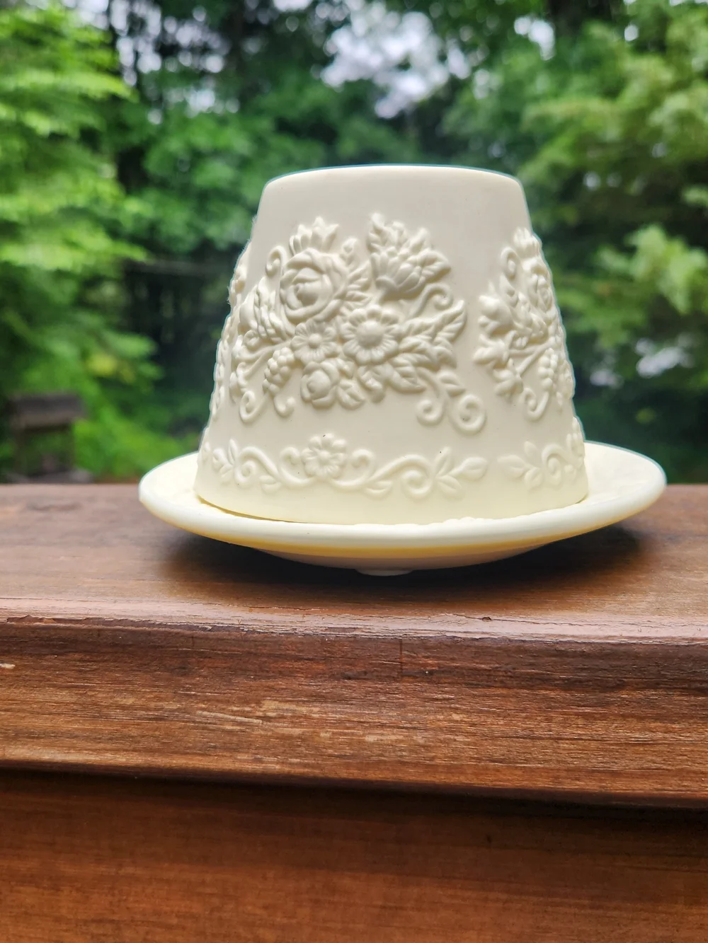 Yankee Candle Bisque Porcelain Floral Shade & Matching Underplate For Small Jar